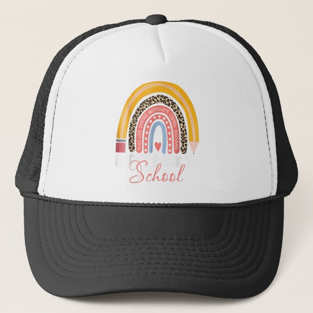 Happy First Day of Back to School Teacher Student Trucker Hat (Front)