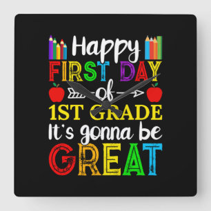 Happy First Day Of First Grade Square Wall Clock