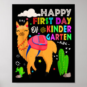 Happy First Day Of Kindergarten Llama Kids Back To Poster