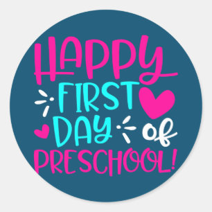 Happy First Day Of Preschool Fun Pre K Teacher Classic Round Sticker