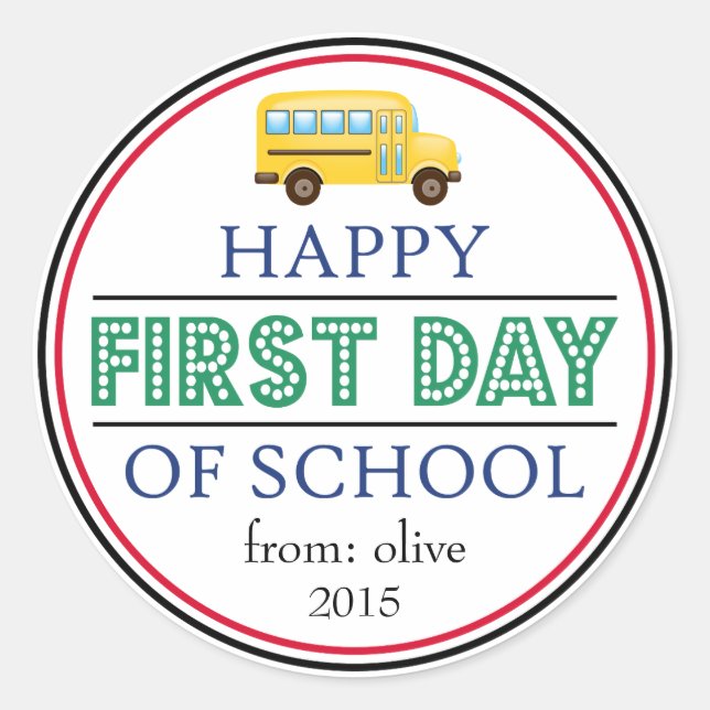Happy First Day Of School Bus Sticker (Green) (Front)