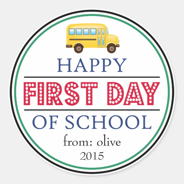 Happy First Day Of School Bus Sticker (Red) (Front)
