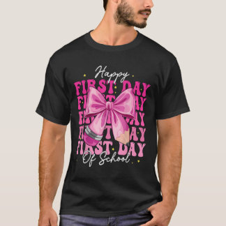 Happy First Day Of School Coquette Bow Girls Back T-Shirt