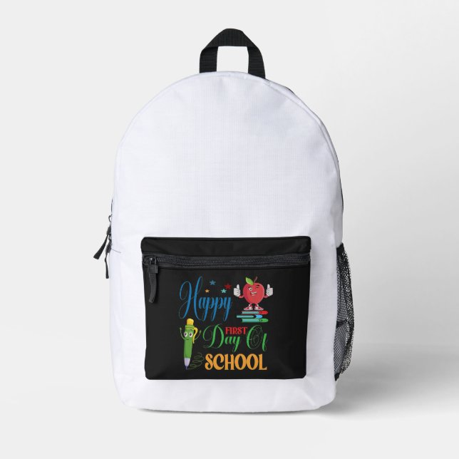 Happy First Day of School | Cute Cartoon Apple  Printed Backpack (Front)