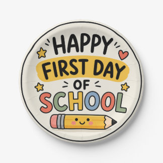 Happy First Day of School Cute Kawaii Pencil Paper Plate