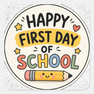 Happy First Day of School Cute Kawaii Pencil Square Sticker