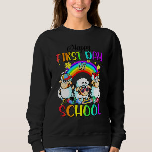 Happy First Day Of School Cute Sheeps Rainbow Back Sweatshirt