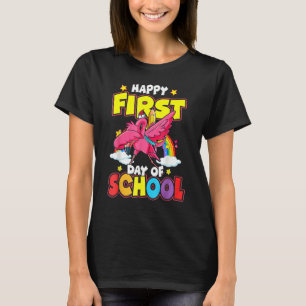 Happy First Day Of School Dabbing Flamingo Back To T-Shirt