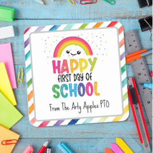 Happy first day of school gift tag, square sticker