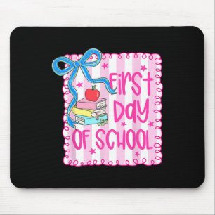 Happy First Day Of School Girly Coquette Bow Teach Mouse Pad