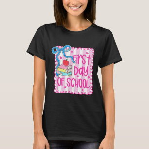 Happy First Day Of School Girly Coquette Bow Teach T-Shirt