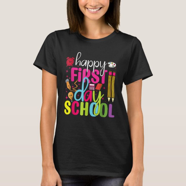 Happy First Day Of School  Leopard Boho Rainbow T-Shirt (Front)