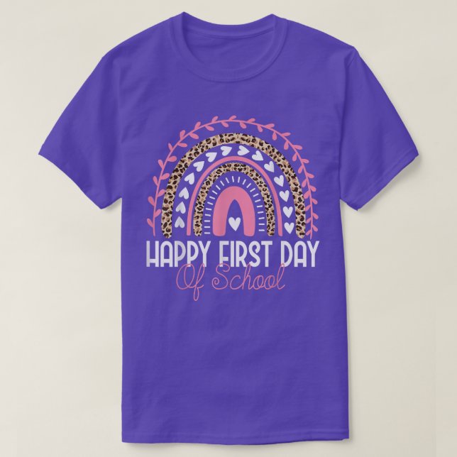Happy First Day Of School Leopard Rainbow  T-Shirt (Design Front)