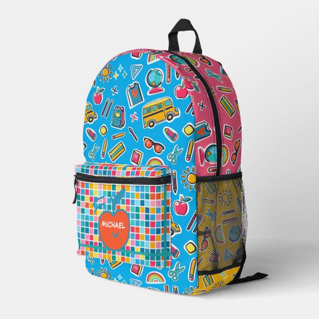 Happy First Day Of School Monogram Personalised Printed Backpack (Back Corner Right)