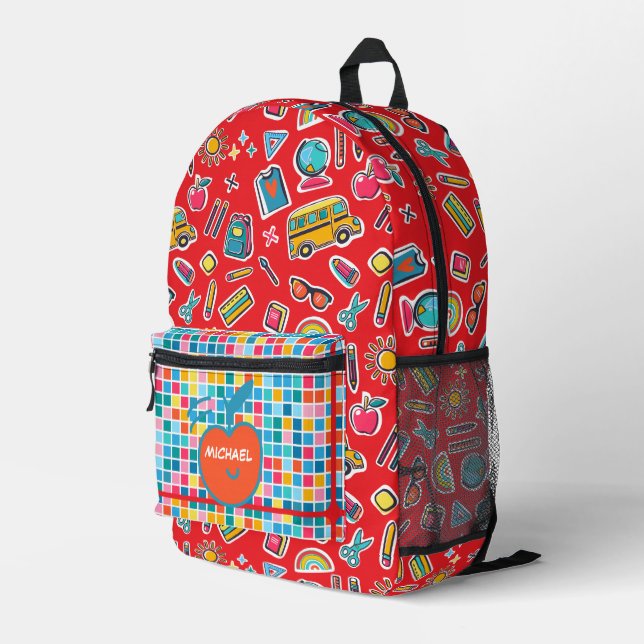 Happy First Day Of School Monogram Personalised Printed Backpack (Back Corner Right)