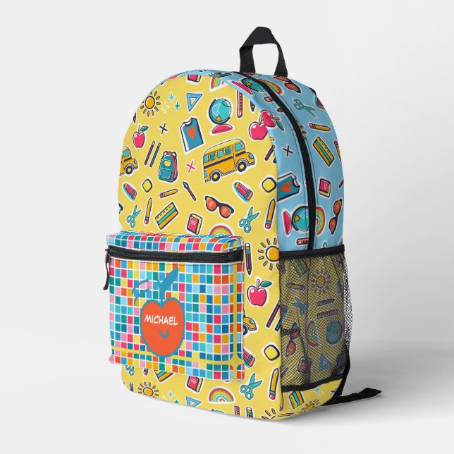 Happy First Day Of School Monogram Personalised Printed Backpack (Back Corner Right)