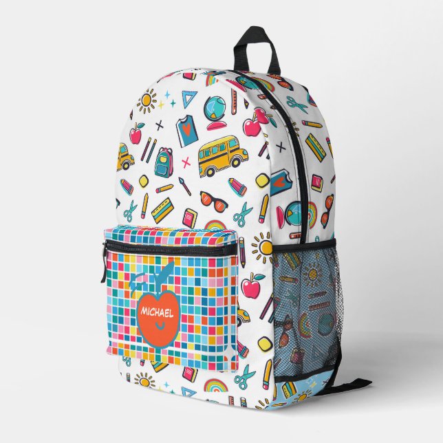 Happy First Day Of School Monogram Personalised Printed Backpack (Back Corner Right)