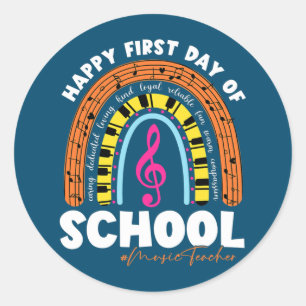 Happy First Day Of School Music Teacher Student Classic Round Sticker