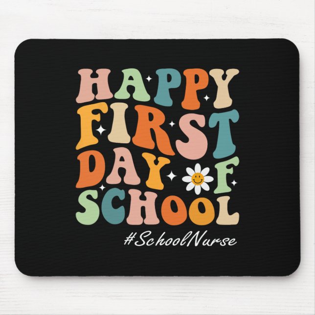 Happy First Day of School Nurse groovy retro back  Mouse Pad (Front)