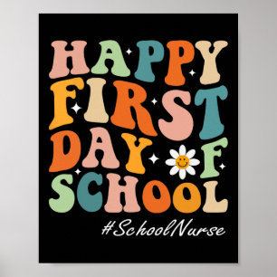 Happy First Day of School Nurse groovy retro back  Poster