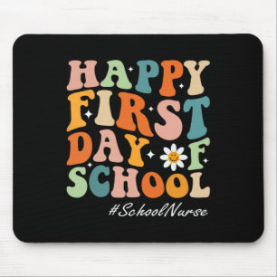 Happy First Day Of School Nurse Groovy Retro Byck Mouse Pad