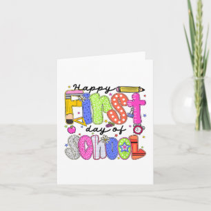 Happy First Day Of School Pencil Teacher Kids Back Card