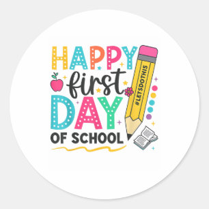 Happy First Day Of School Pencil Teacher Kids Back Classic Round Sticker