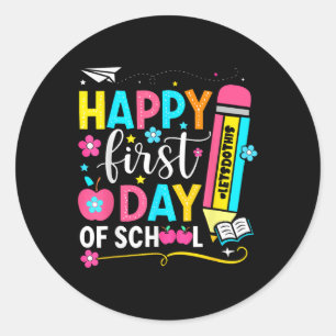 Happy First Day Of School Pencil Teacher Kids Back Classic Round Sticker