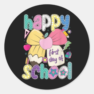 Happy First Day Of School Pencil Teacher Kids Back Classic Round Sticker