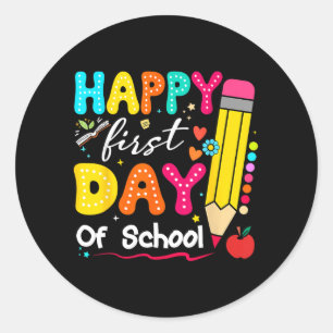 Happy First Day Of School Pencil Teacher Kids Back Classic Round Sticker