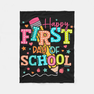 Happy First Day Of School Pencil Teacher Kids Back Fleece Blanket