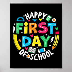 Happy First Day Of School Pencil Teacher Kids Back Poster