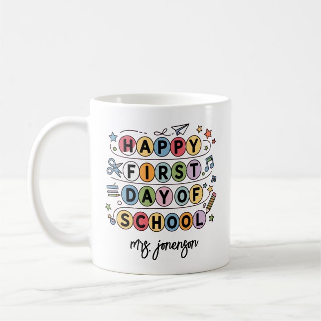 Happy First Day of School Personalised Name Coffee Mug (Left)