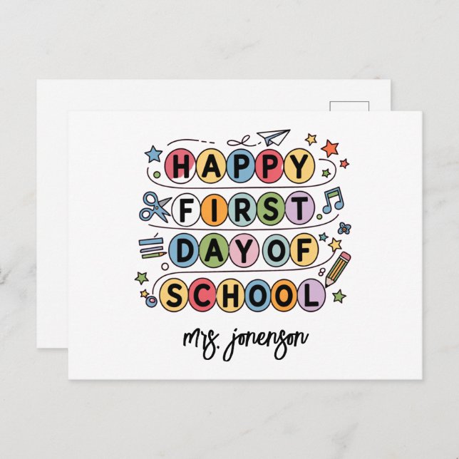 Happy First Day of School Personalised Name Holiday Postcard (Front/Back)