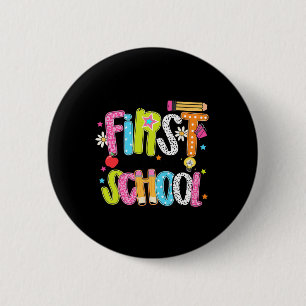Happy First Day Of School Preppy Teacher Kids Back 6 Cm Round Badge