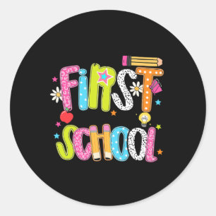 Happy First Day Of School Preppy Teacher Kids Back Classic Round Sticker