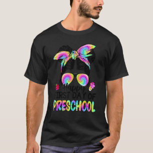 Happy First Day Of School Preschool Messy Bun Tie T-Shirt