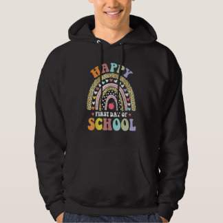 Happy First Day Of School Rainbow Leopard Teacher  Hoodie
