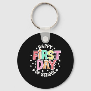 Happy First Day Of School Retro Groovy Back To Sch Key Ring