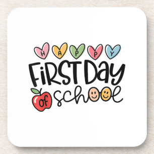 Happy First Day Of School Teacher Girl Kid Back To Coaster