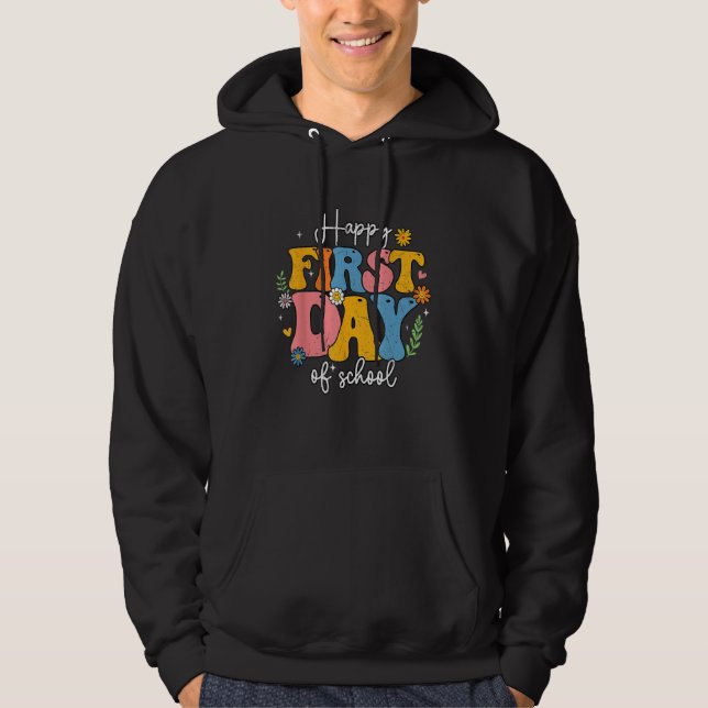 Happy First Day Of School Teacher Kids Groovy Back Hoodie (Front)