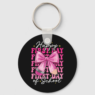 Happy First Day Of School Teachers Pencil Bow Back Key Ring