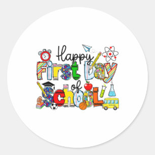 Happy First Day Of School Teachers Students Ck To Classic Round Sticker