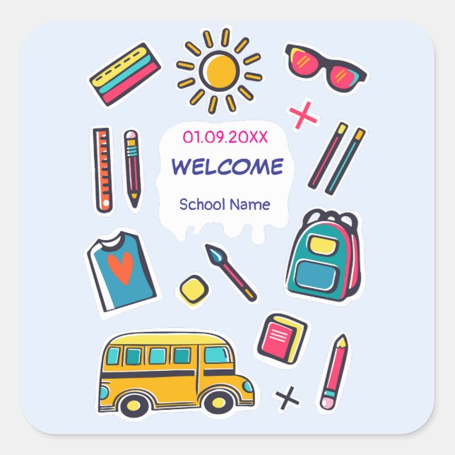 Happy First Day Of School WELCOME Square Sticker (Front)
