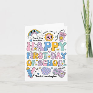 Happy First Day School Shirt Groovy Rainbow Back T Card