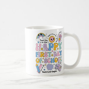 Happy First Day School Shirt Groovy Rainbow Back T Coffee Mug