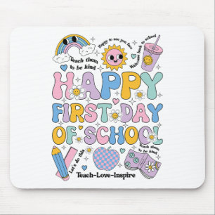 Happy First Day School Shirt Groovy Rainbow Back T Mouse Pad