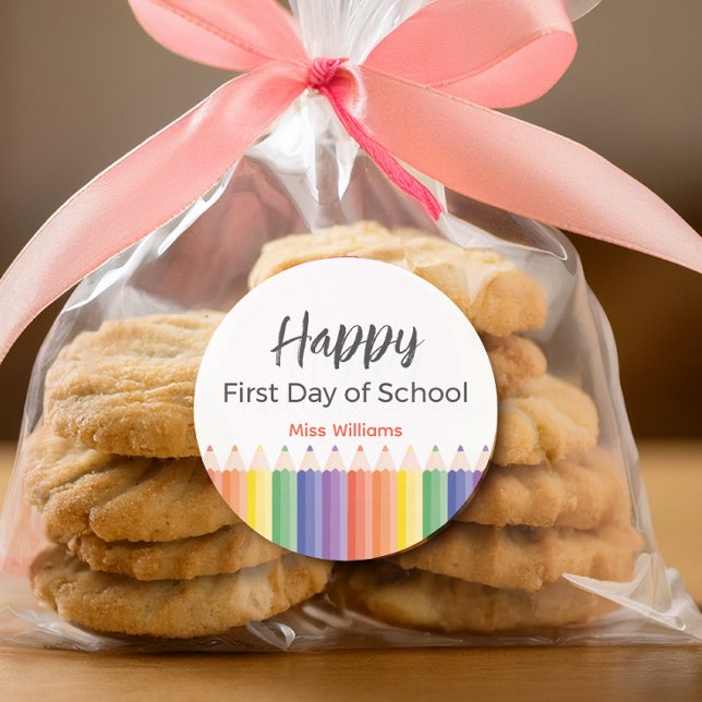 Happy First Day School Teacher Sticker (Choose between 3 inch and 1.5 inches stickers. )