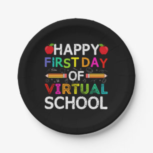 Happy First Day Virtual Of School Paper Plate