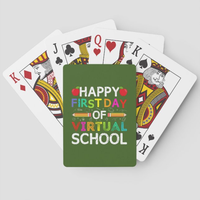 Happy First Day Virtual Of School Playing Cards (Back)